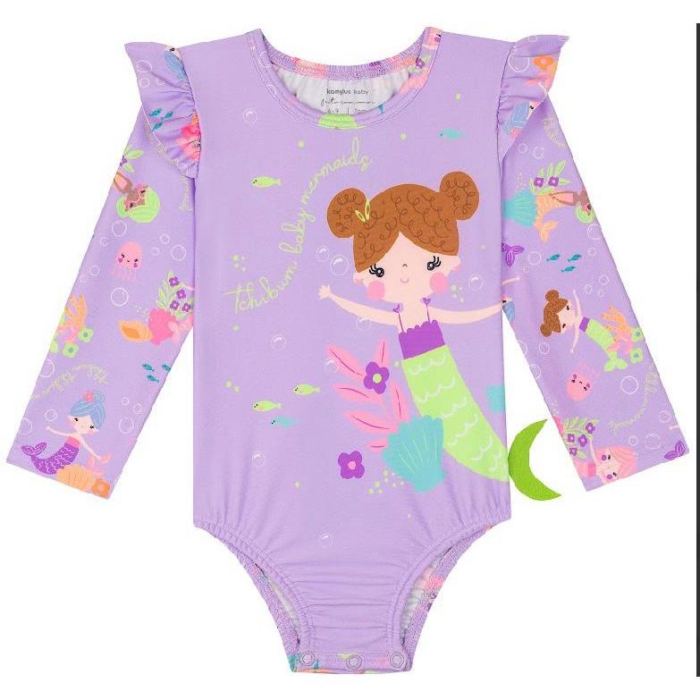 Maio Manga Longa Menina Com Proteção UV Próprio  Pra Piscina lilás Infantil