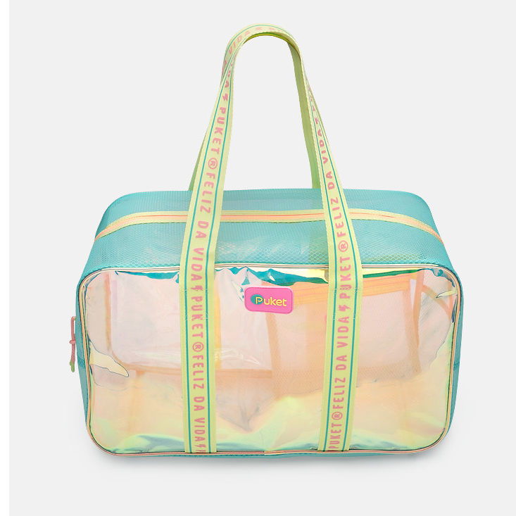 Bolsa Tela Color Block Verão Praia Verde Água Puket em Oferta na Shopee