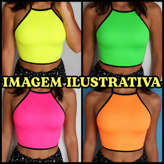 Cropped Carnaval Frente única Poliéster Cores Neon Fluorescente Brilha No Escuro Lisa E Com Estampa