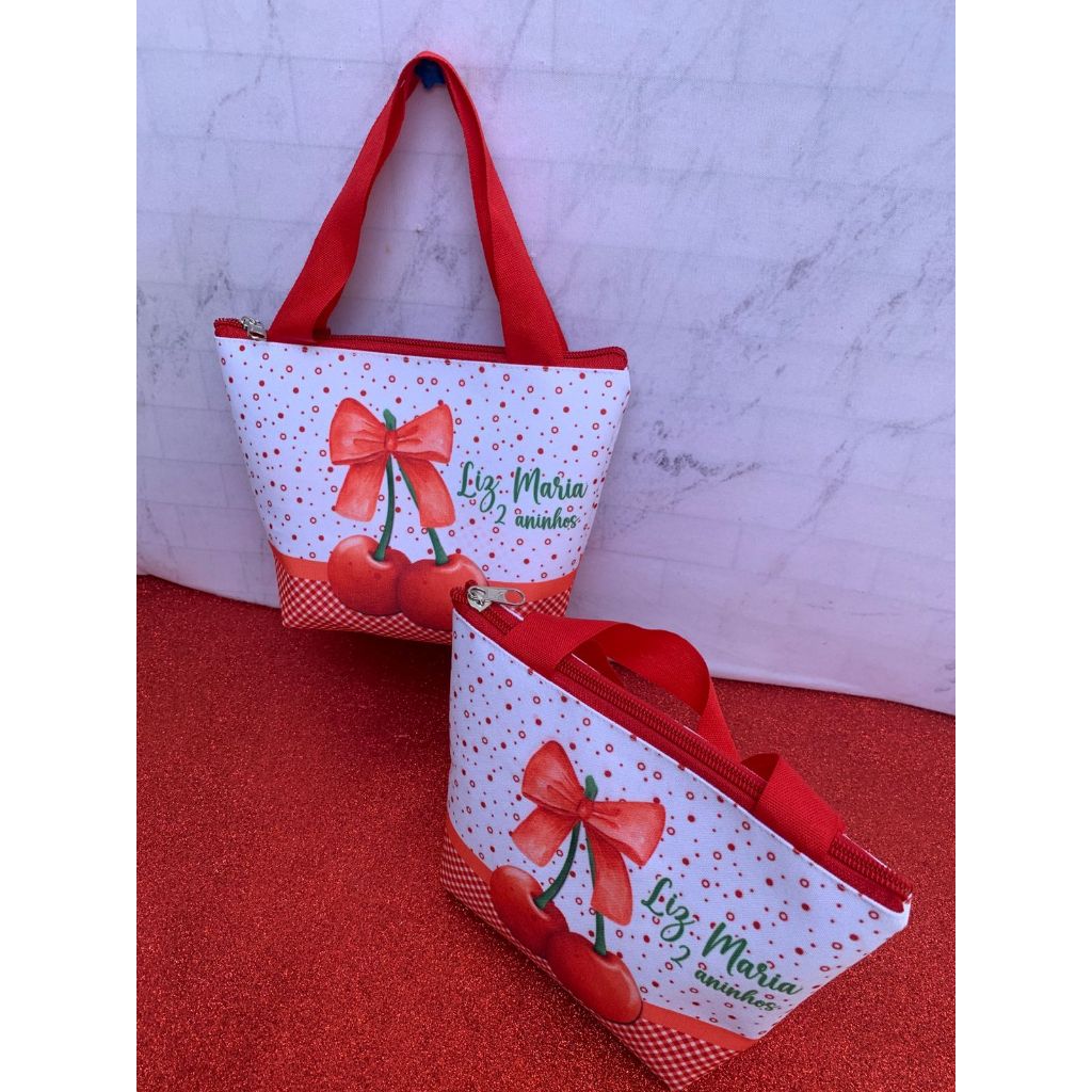 Bolsinha de Mão Personalizada Cerejinha Lembrancinha Festa Aniversário Infantil