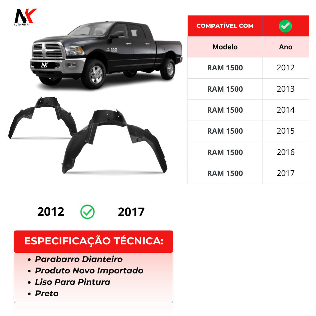 Par/UN Parabarro Dianteiro Ram 1500 2012 2013 2014 2015 á 2017PARABARRO ASA URUBU MORCEGAO FORRO RODA BATE PEDRA CASCA O