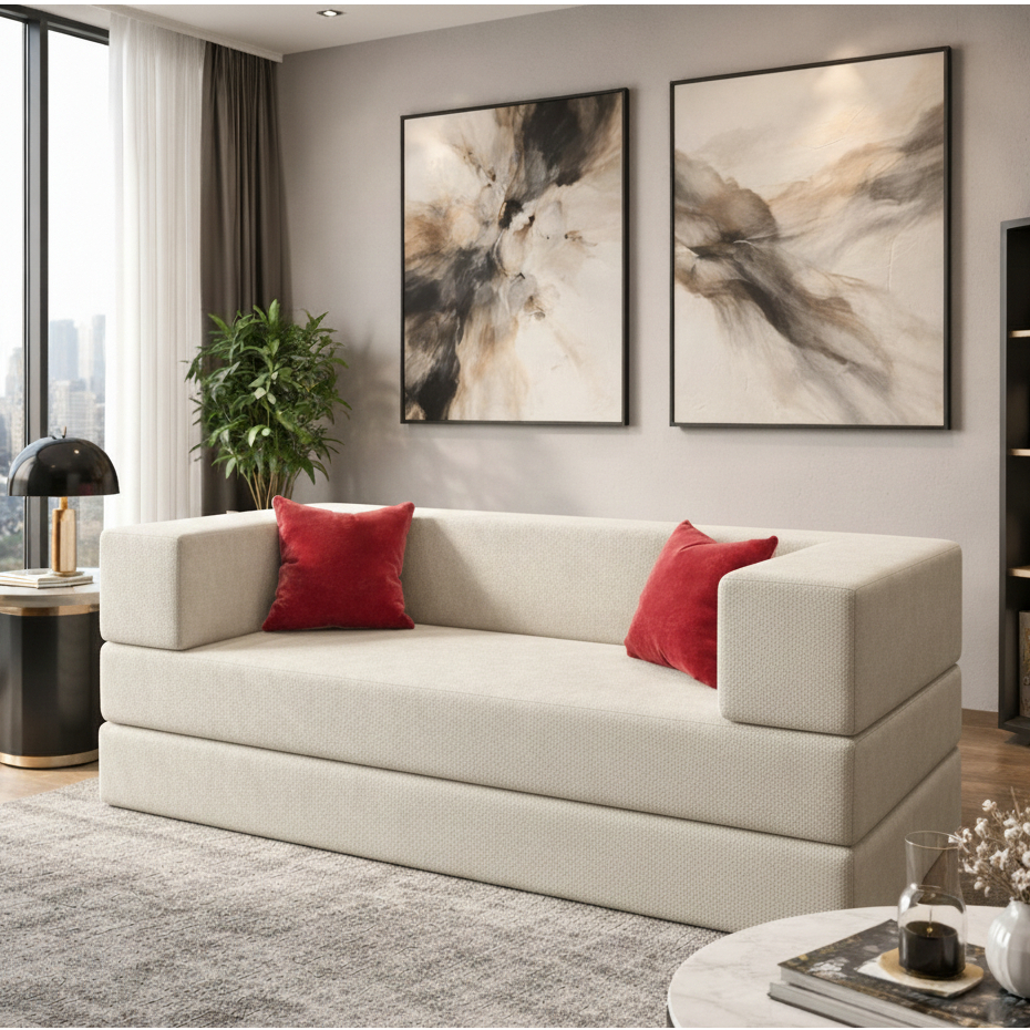 Sofá-Cama Buty 2 em 1 100% Espuma Compactado Pratico Espaços Pequenos Confortável Sala Quarto de Visitas Escritório