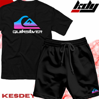 KIT Camiseta Streetwear UNISSEX 100% Algodão e Bermuda Mauricinho Estampa QUIKSILVER 2.0 COLORIDO