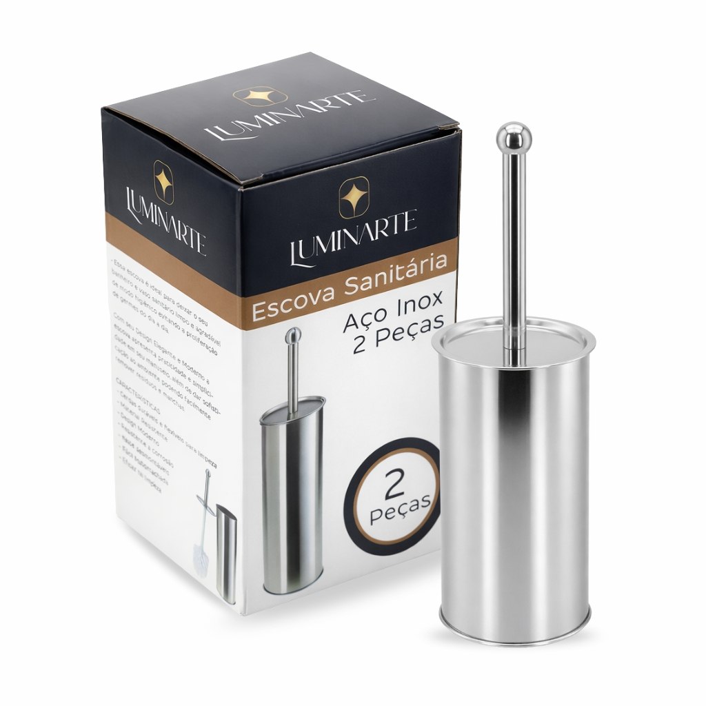 Escova Sanitária De Inox 2 Partes Com Suporte Banheiro Moderno Limpa Vaso Privada - LUMINARTE em Oferta na Shopee