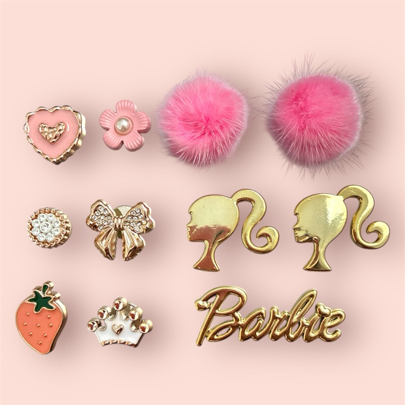 Kit pins para babuche rosa pompom dourado barbi laço pingente fofo em Oferta na Shopee