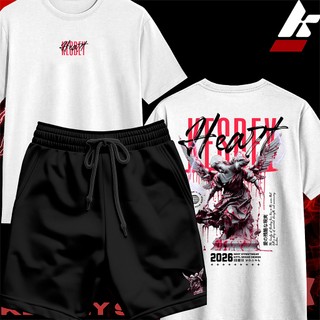 KIT Camiseta Streetwear UNISSEX 100% Algodão e Bermuda Mauricinho Estampa KESDEY ANJO HEART