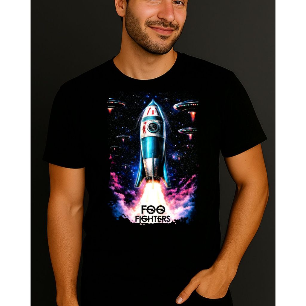 Camiseta Foo Fighters Banda Rock Poster de Show Foguete 100% Algodão Unissex