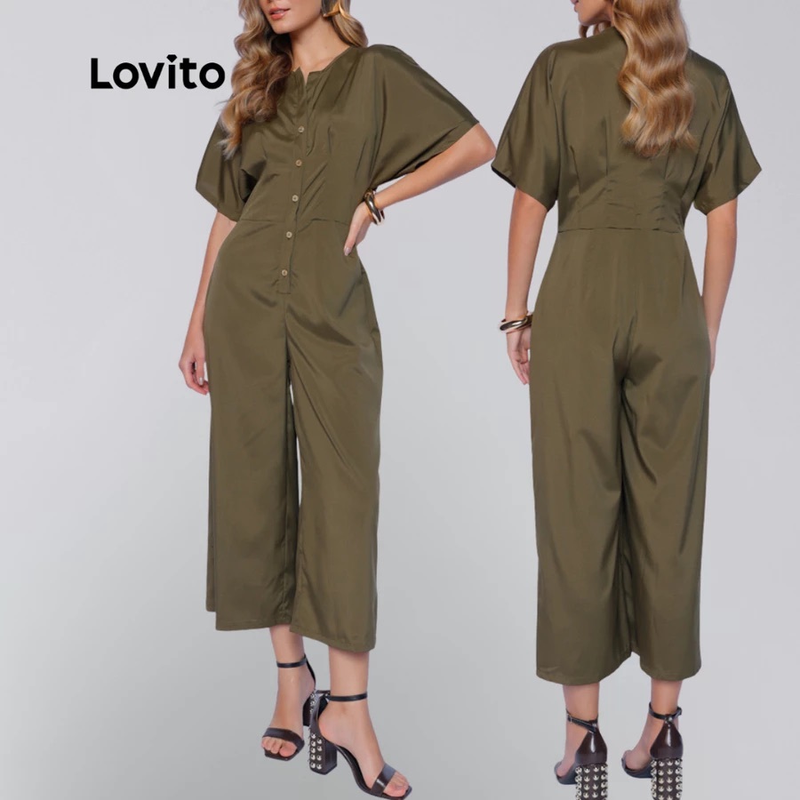 Lovito Macacão Feminino Manga Curta Abertura com Botões DRB783BRL813