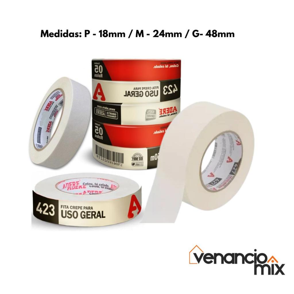 Fita Crepe Uso Geral 423 Adere Branca Para Pintura Artesanato Escritório Escolar Com 50 Metros em Oferta na Shopee