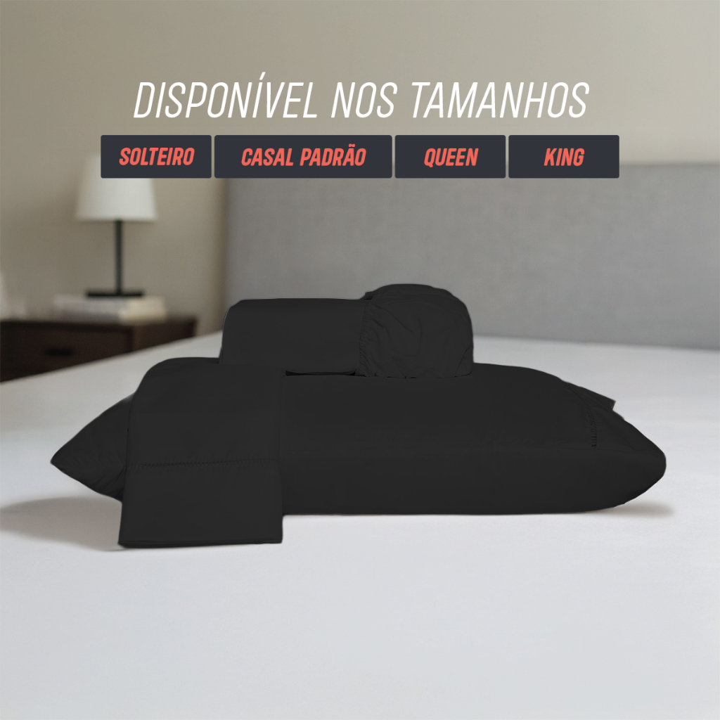 Jogo de Cama Lençol Kit 03 Peças com Elastico Solteiro Casal Padrão Queen king Ponto Palito 400 Fios Percal MicroPercal