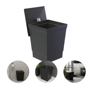 Lixeira Para Banheiro Cozinha Escritório com Tampa e Haste Esconde Saco de Lixo 6,5L Preto - Stolf em Oferta na Shopee