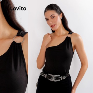 Lovito Regata Um Ombro Só Preta com Basica Feminina TKB1123BRL1153 em Oferta na Shopee