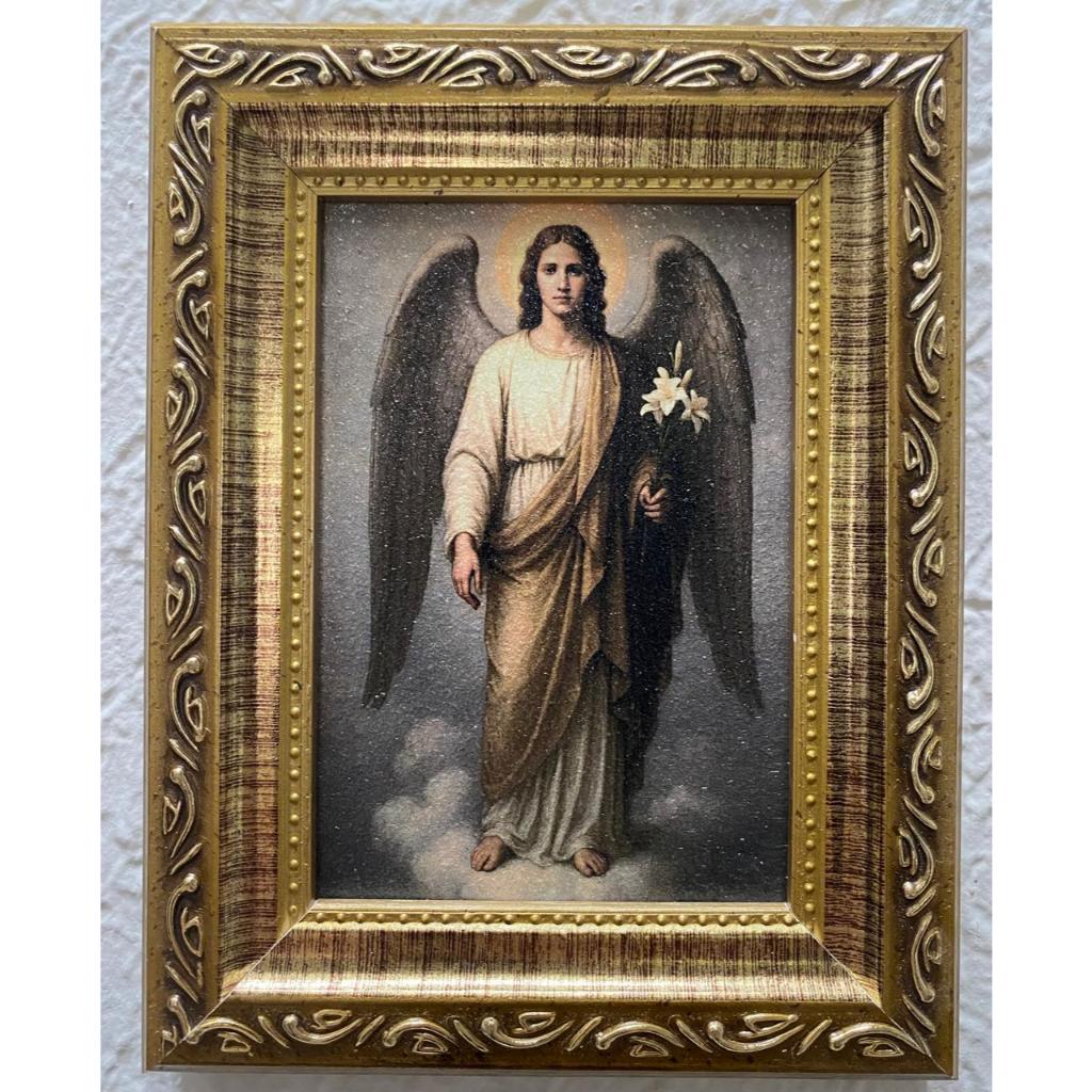 QUADRO ARCANJO SÃO GABRIEL 10X15 CM RESINADO MOLDURA DOURADA PREMIUM
