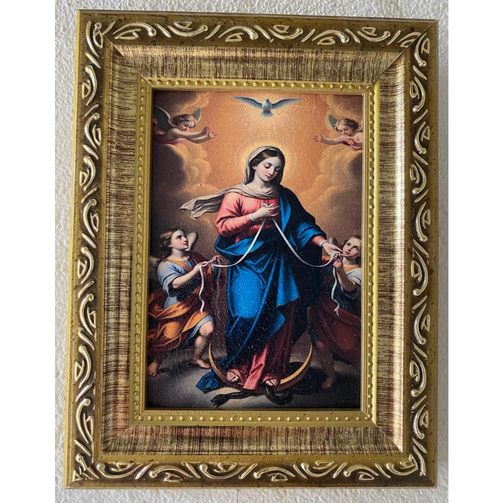 QUADRO NOSSA SENHORA DESATADORA DOS NÓS 10X15 CM RESINADO MOLDURA DOURADA PREMIUM em Oferta na Shopee