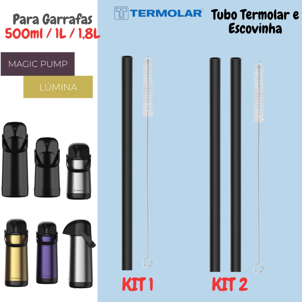 Tubo Termolar Com Escovinha Reposição Garrafas Magic Pump Lúmina 500ml/1l/1,8l em Oferta na Shopee