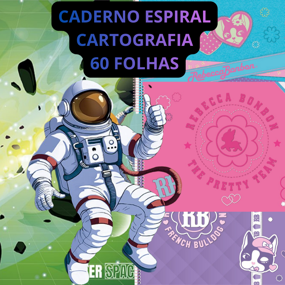 CADERNO CARTOGRAFIA RB E ASTRONAUTA 60 FOLHAS ESPIRAL