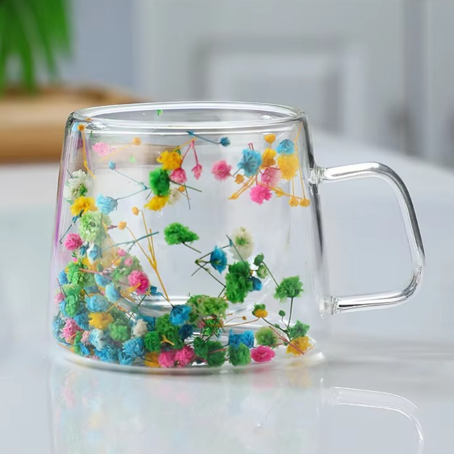 Xícara Parede Dupla de Vidro para cantinho do café flores secas 110ml para Bebidas Café Chá Expresso alça Isolada em Oferta na Shopee