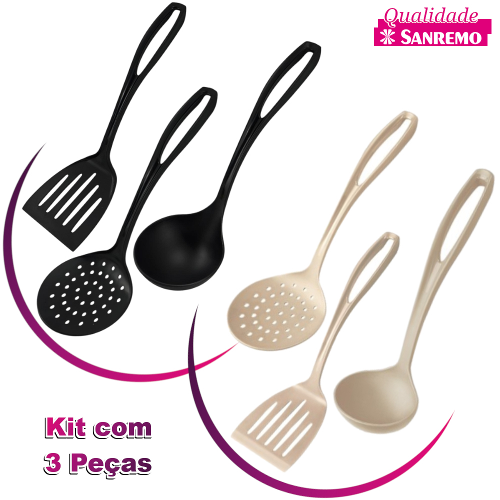 Kit Cozinha - CONCHA + ESPÁTULA + ESCUMADEIRA - Sanremo em Oferta na Shopee