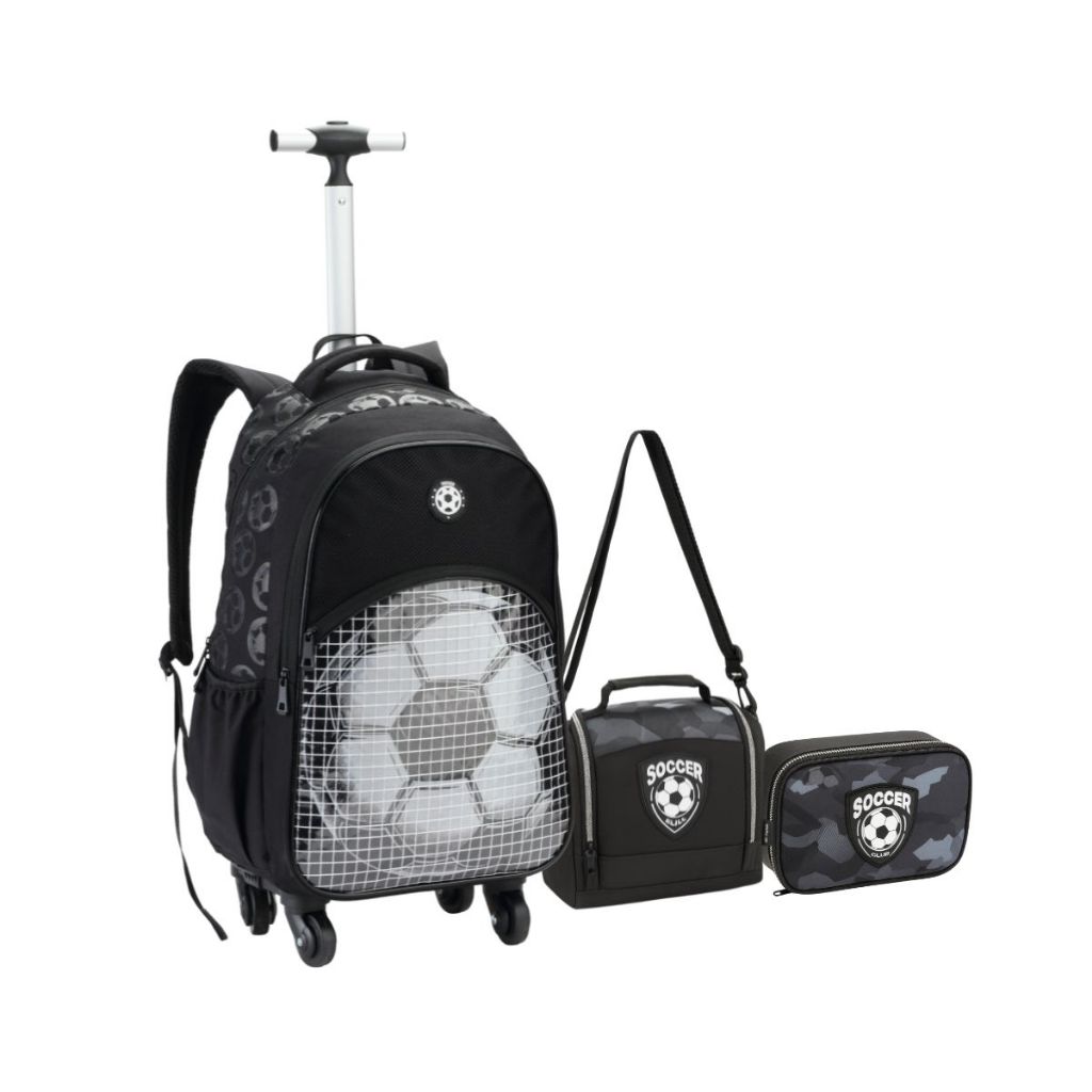 Kit Mochila De Rodinha Escolar 360° Bola De Futebol Meninos em Oferta na Shopee