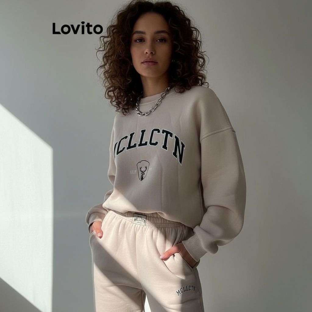 Lovito Agasalho de Moletom com Estampa College Basico Feminino SRNS58BX107 em Oferta na Shopee