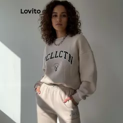 Lovito Agasalho de Moletom com Estampa College Basico Feminino SRNS58BX107