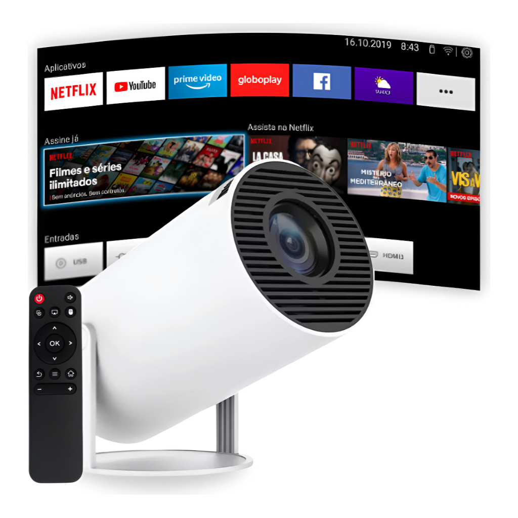 Projetor Portátil VLX Hy300 4k Android Smart Wifi Full Hd Branco Android 11.0 5g TV Cinema em Casa Imagem Nítida