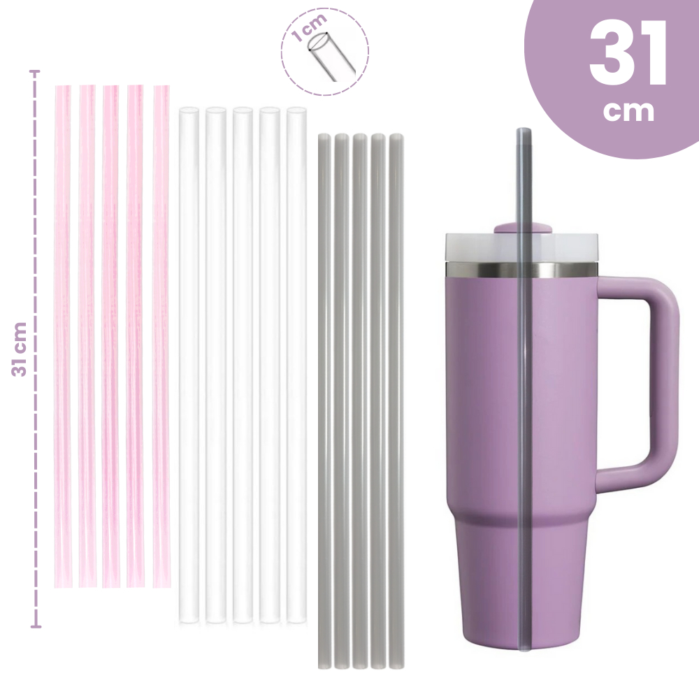 Imagem Kit Canudos Substituição Reutilizáveis 31cm Para Copo e Garrafa Térmica 1200ml 40oz Kit 2, 5 e 10 Un