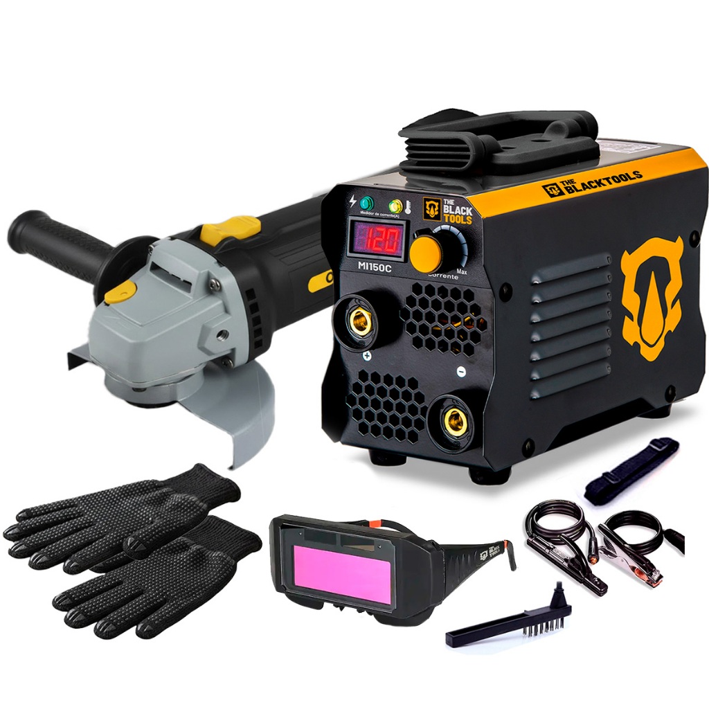 Kit Maquina De Solda Inversora120a Digital 220V E Esmerilhadeira Angular 4.1/2 + Acessórios The Black Toos em Oferta na Shopee
