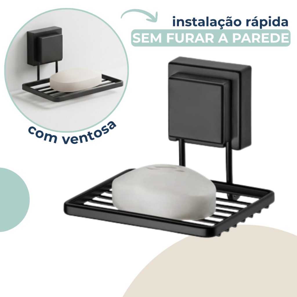 Saboneteira De Parede Porta Sabonete Para Banheiro Lavabo Preto Fosco Fixação Ventosa Sem Furo em Oferta na Shopee