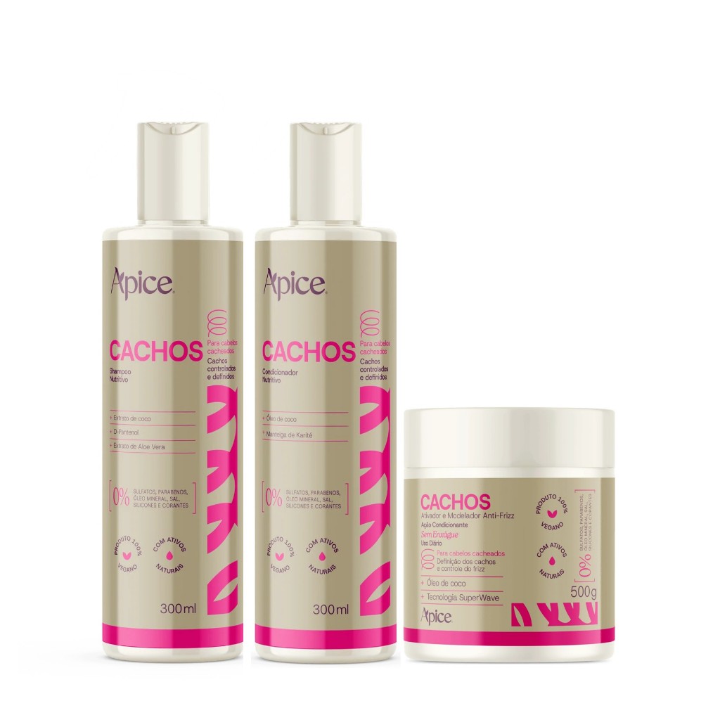Apice Kit Cachos Shampoo 300ml + Condicionador 300ml + Ativador 500g