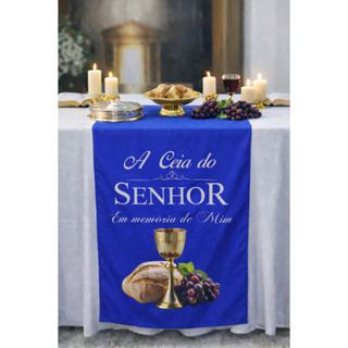 CAMINHO PARA MESA DE SANTA CEIA OU PULPITO  0.60 MCX1.60CM/AZUL em Oferta na Shopee