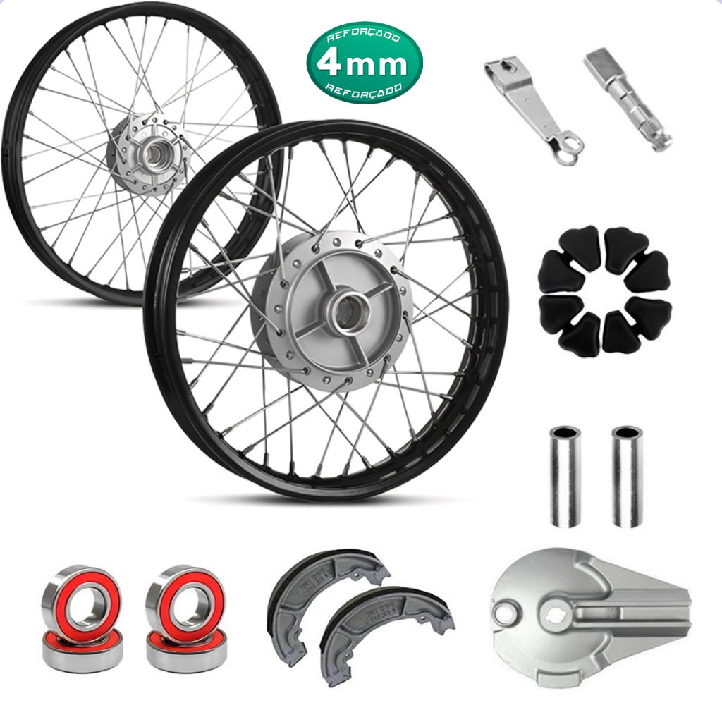 Par Aro Roda Preta Completa Raio 4mm Titan Fan 150 Disco Espelhos Lonas Rolamentos Braço Eixos Bucha