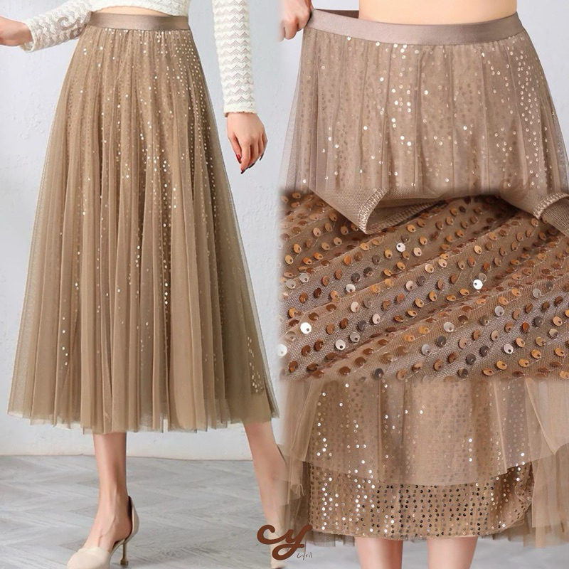 Saia de tule com paetê de melhor qualidade-saia longa midi de brilho lantejoula-elegante Festa Carnaval