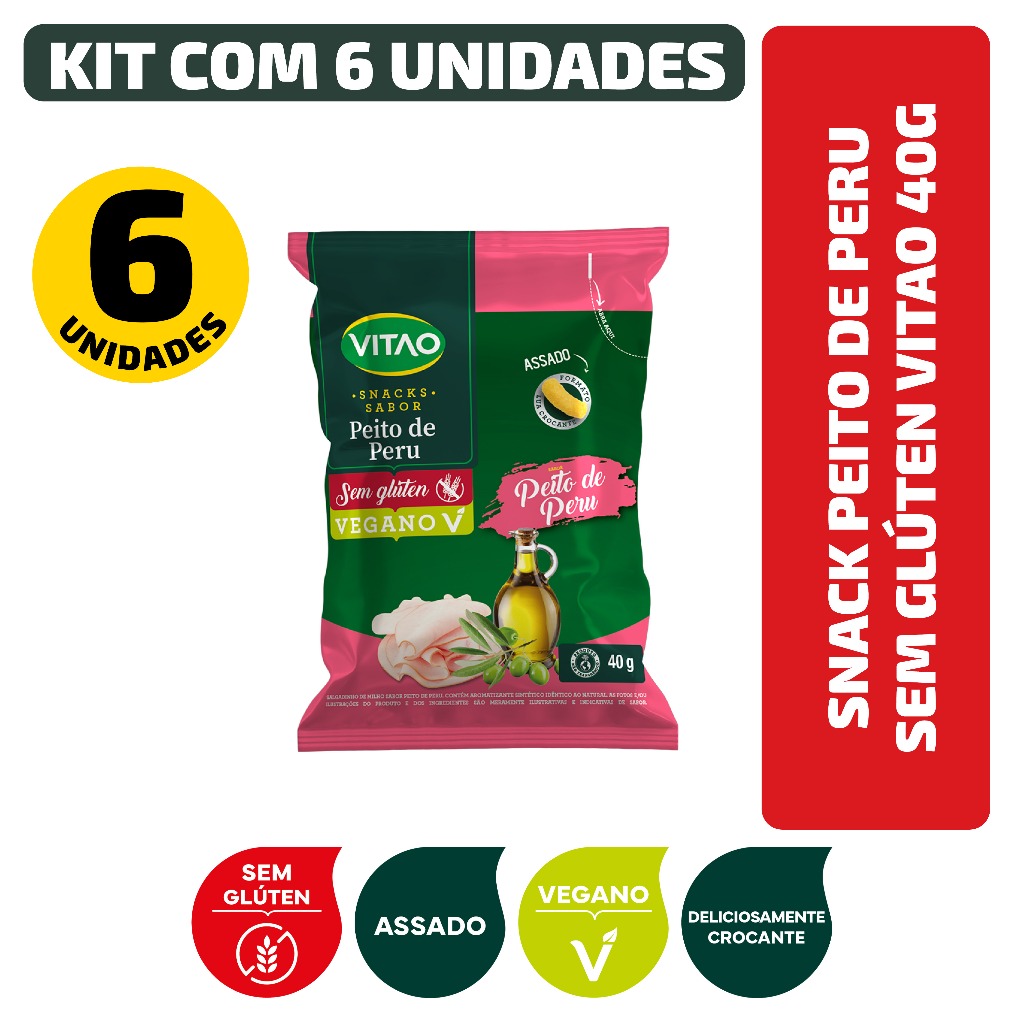 Kit Snack Peito De Peru Sem Glúten Vitao 40G - 6 Unidades em Oferta na Shopee