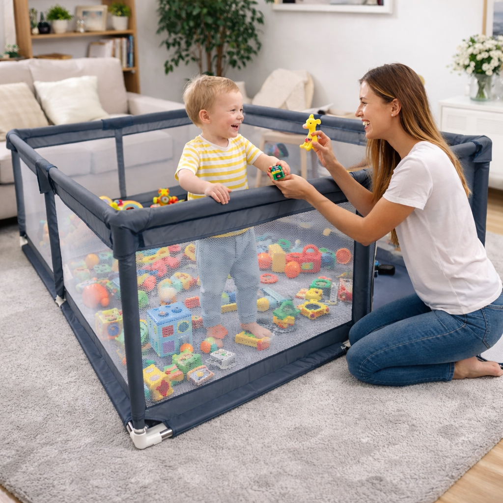 Cercado Tela Grade Proteção Cercadinho Portão Infantil Bebê - Cinza 200X150