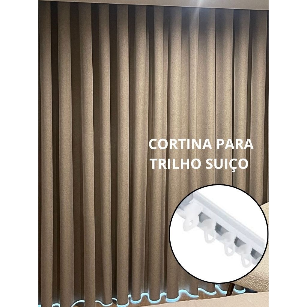 Cortina Trilho Suíço Blackout Premium Tecido Luxuoso Corta Luz para Quarto e Sala com Bainha