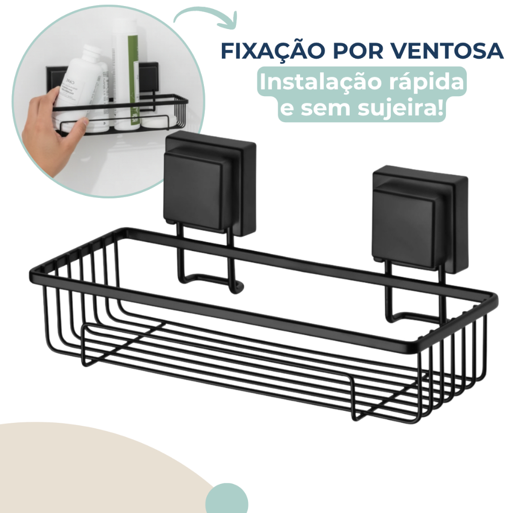 Suporte De Banheiro Porta Shampoo Cantoneira Prateleira Para Parede Fixação Ventosa Preto Fosco em Oferta na Shopee