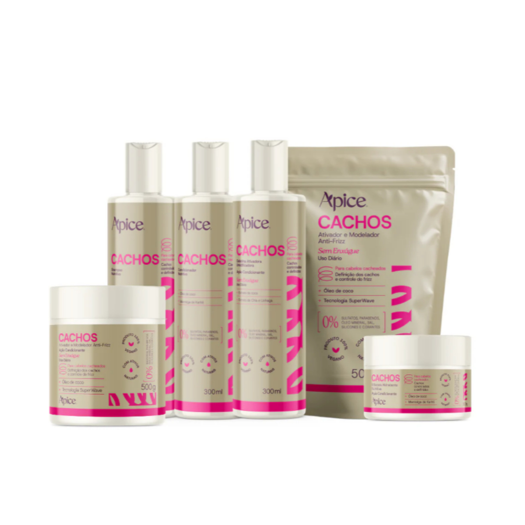 Kit 6 Cachos shampoo gelatina cond máscara ativador refil Apice