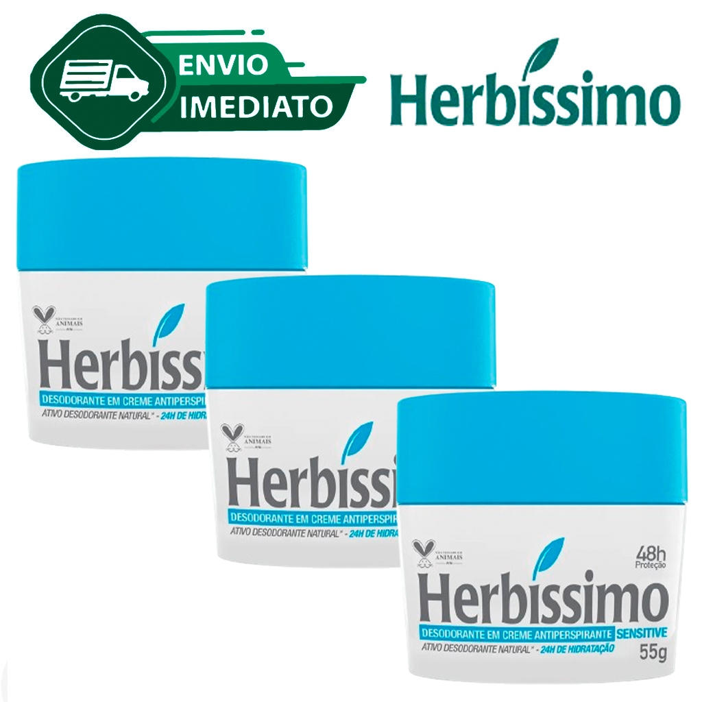 Kit C/3 Antitranspirante Sensitive Herbissimo Com Glicerina 48H de Proteção 55g Envio Imediato em Oferta na Shopee