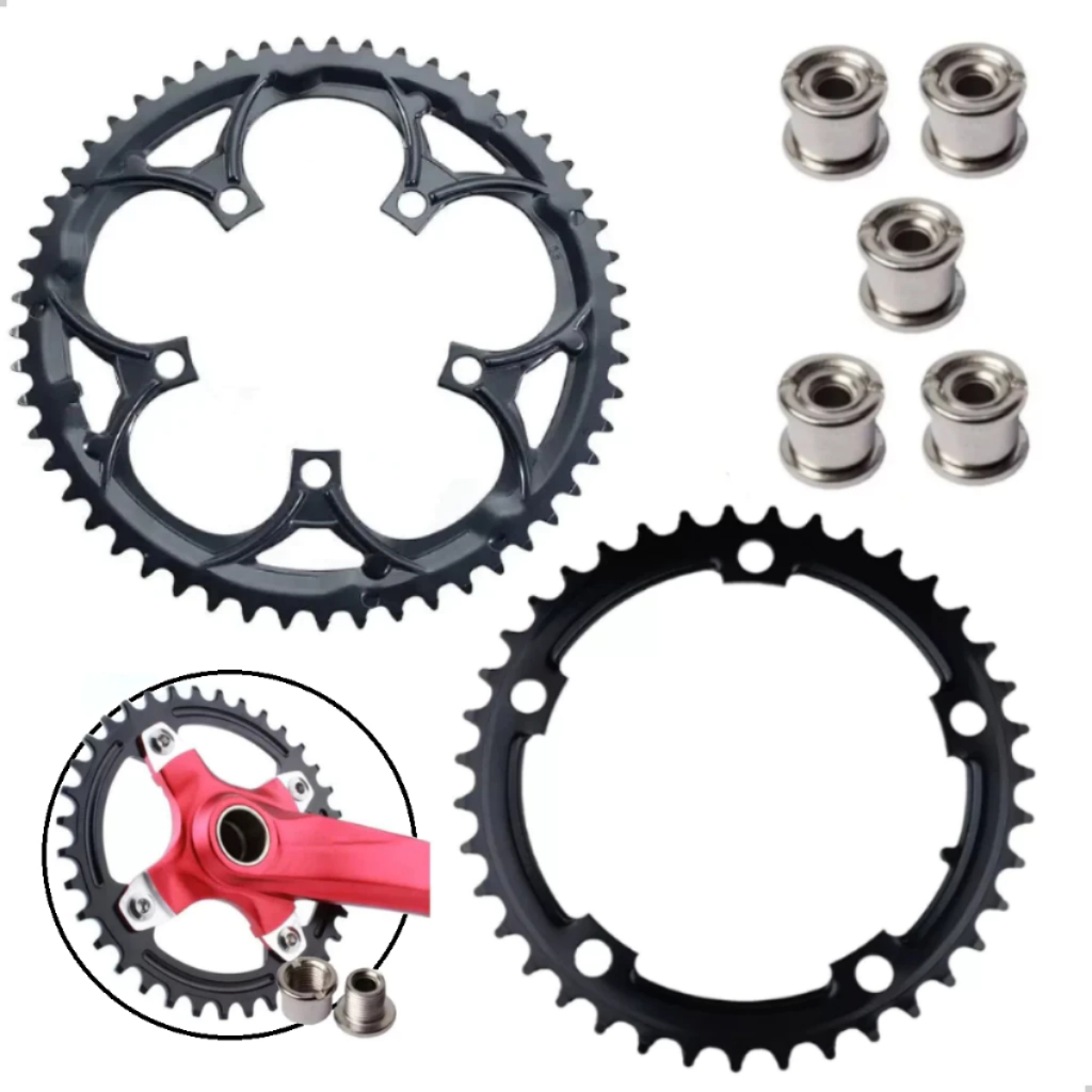 Kit Coroa Engrenagem + 5 Parafusos 8mm Duplo Speed Mtb 53/39 Dentes 5 Furos BCD 110mm 8/11 velocidades Bike Bicicleta