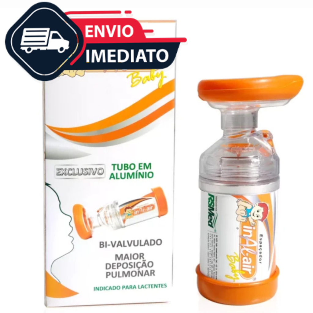 ESPAÇADOR PARA MEDICAMENTO RSMED BABY CÂMARA INALADORA PARA BEBES TUBO DE ALUMÍNIO