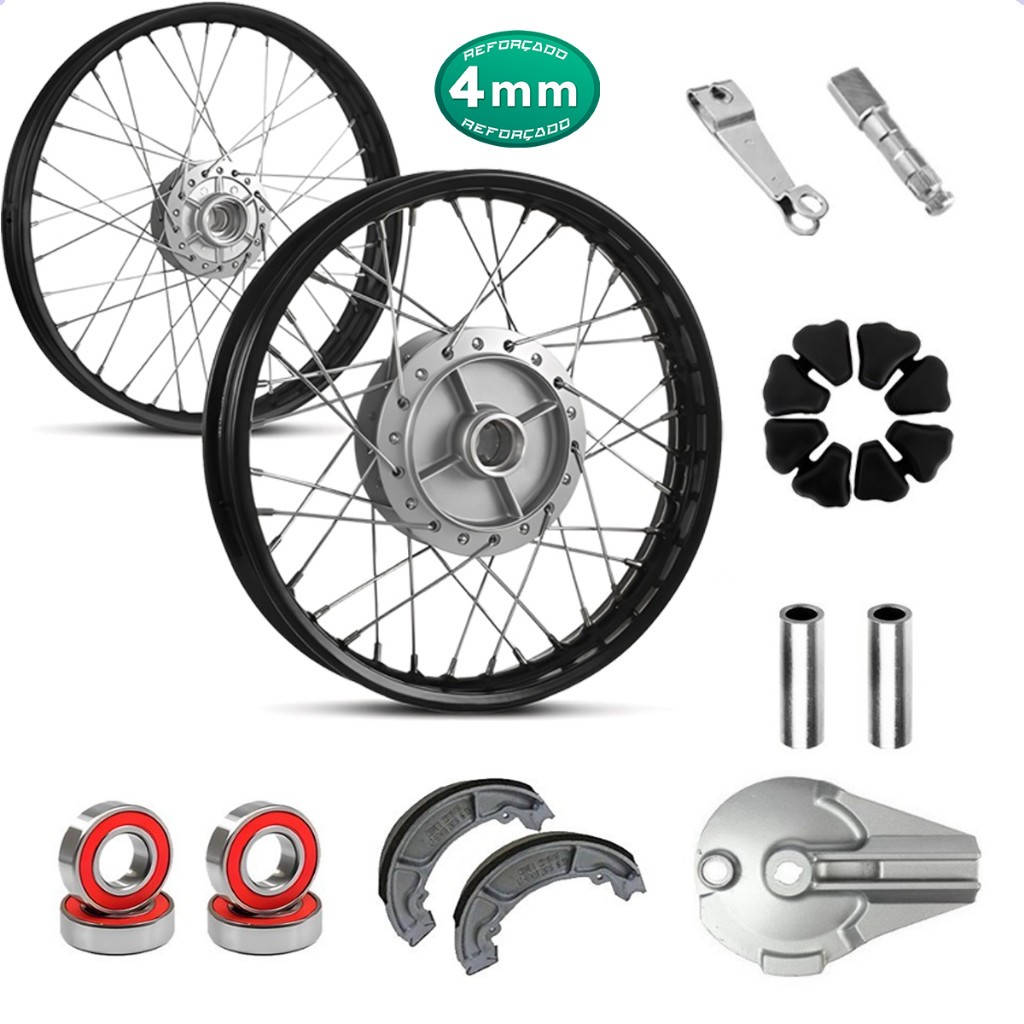 Par Aro Roda Preta Completa Raio 4mm Titan Fan 150 Disco Espelhos Lonas Rolamentos Bucha Braço Eixos