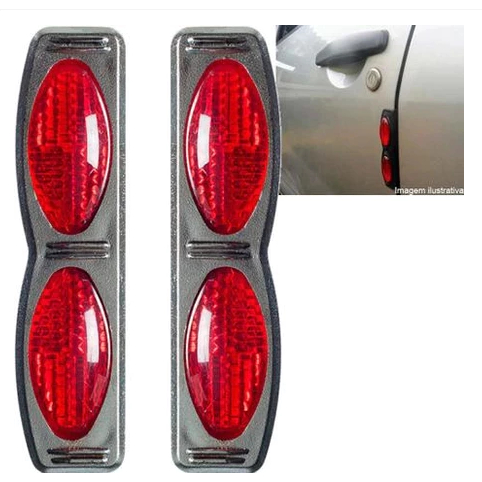 Kit 2 Pares Protetor Porta Automotivo Preto Carro Refletor Olho De Gato Vermelho Transparente