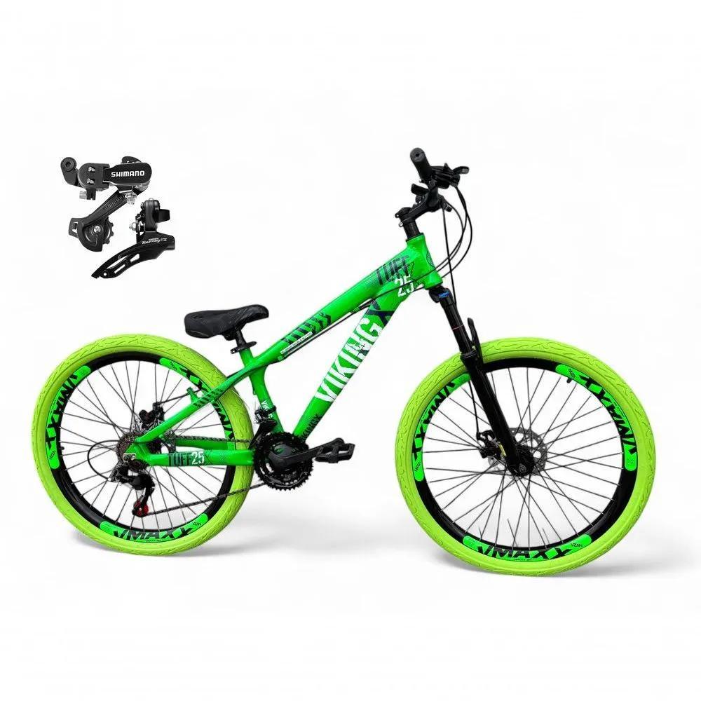 Bicicleta Aro 26 Vikingx Tuff X25 Câmbios Shimano 21v Freio A Disco Aros Vmaxx Pneu Flame Verde neon