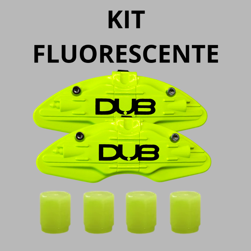Capa Pinça de Freio DUB Amarela Fluorescente Tuning Universal+ 4 Tampas de Pneu Brilha Escuro