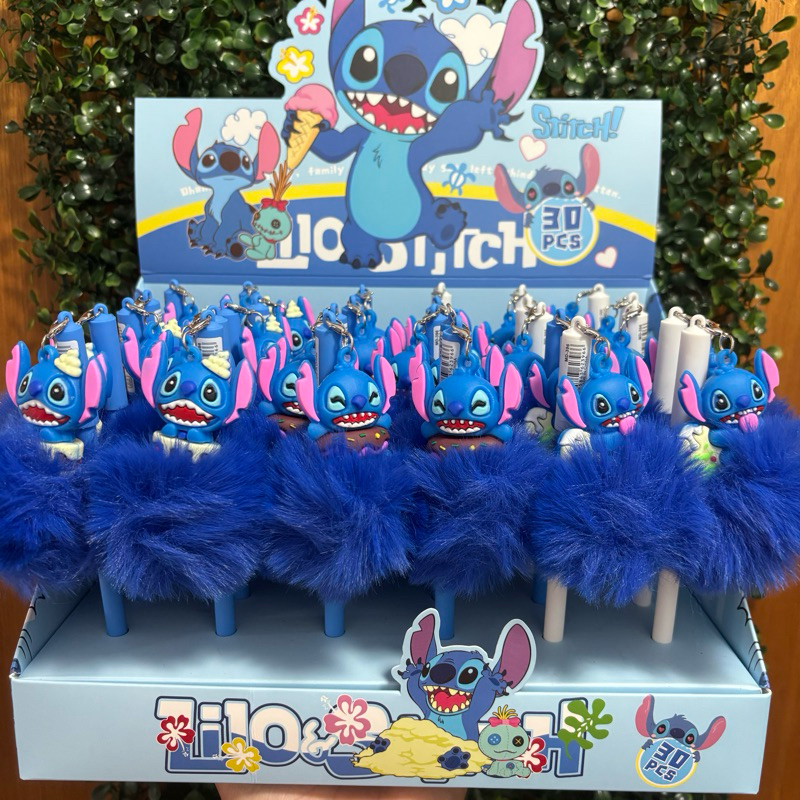 Kit 2 Canetas Stitch com pompom material escolar papelaria fofa