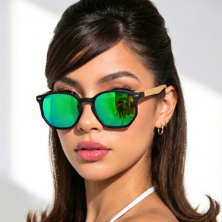 Oculos de Sol Azul Verde Espelhado Bambu Premium Hexagonal Original Blogueira Tendencia uv400 em Oferta na Shopee