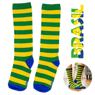 Meia Cano Alto Listrada Brasil Copa 2026 Infantil e Adulto Unissex em Oferta na Shopee