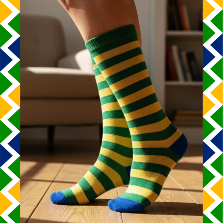 Meia Cano Alto Listrada Brasil Copa 2026 Infantil e Adulto Unissex