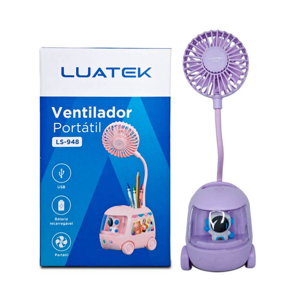 Ventilador Luatek Recarregável Porta Lápis Carro ( Lilás)
